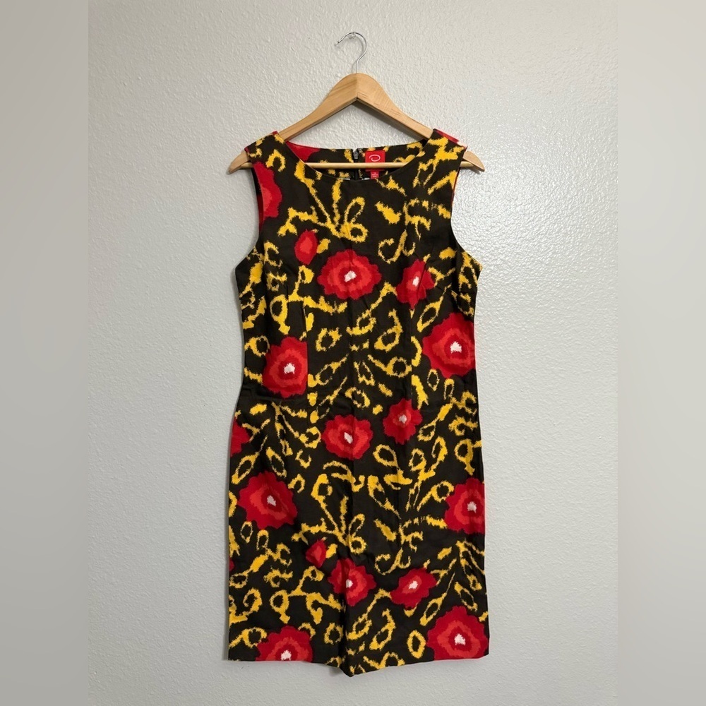 Oscar de la Renta Black and Red Sheath Midi Dress